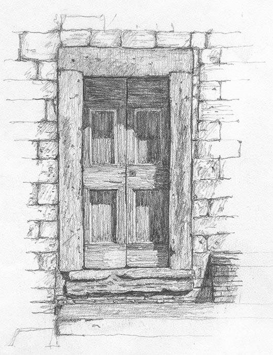 Zeichnunung Tür in San Gimignano